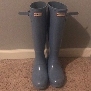 hunter rain boots. light bluish color. NEVER WORN.